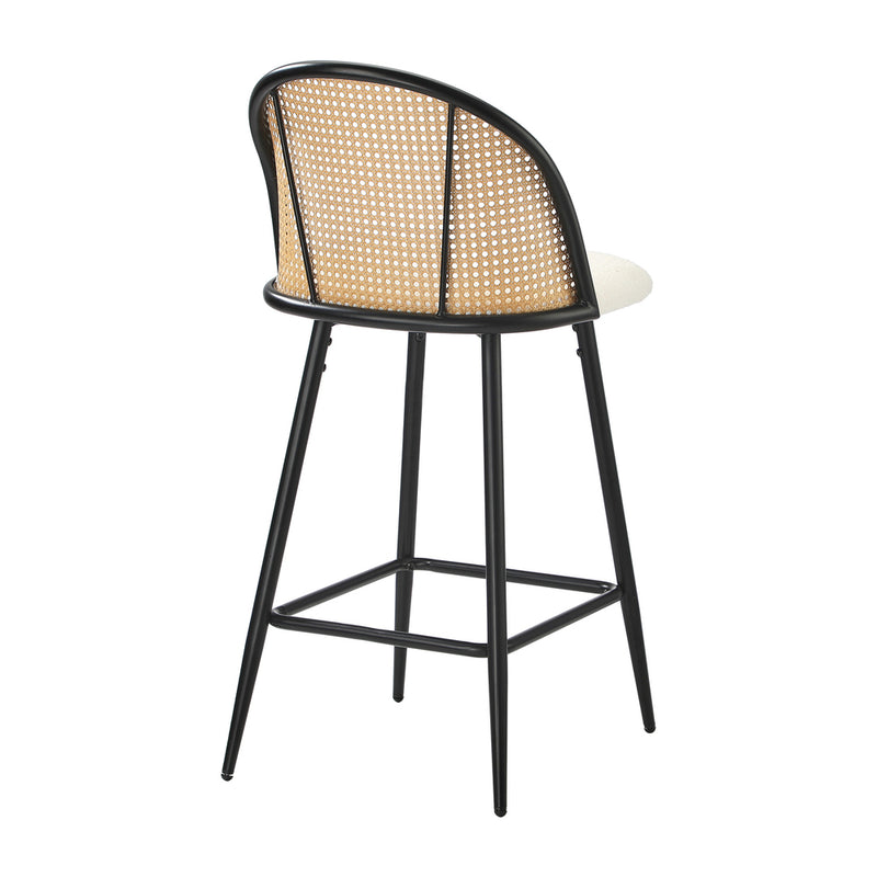 Oikiture 2x Bar Stools Kitchen Counter Stool Rattan Boucle Fabric