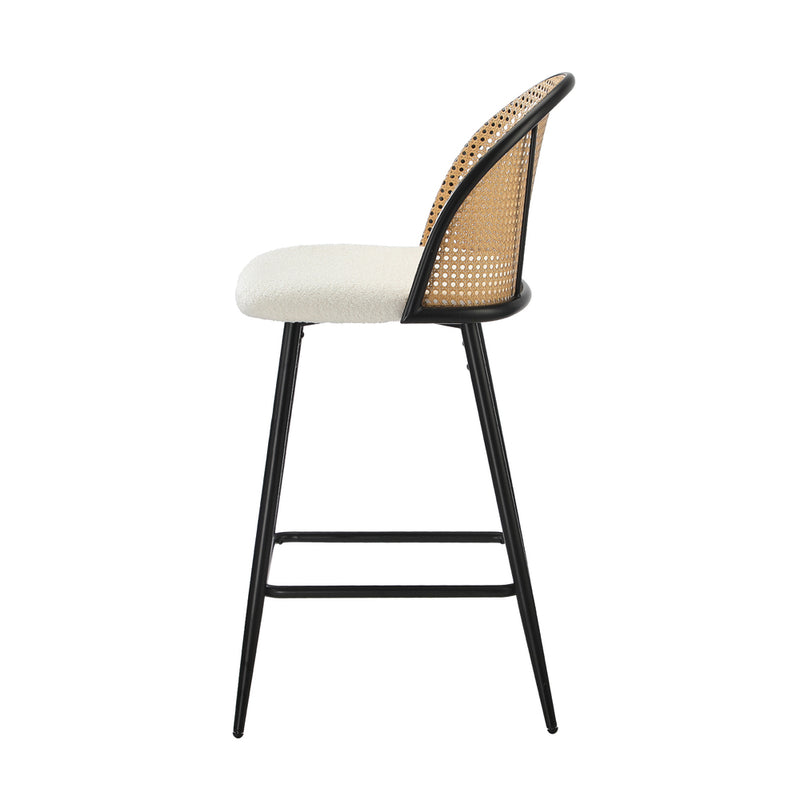 Oikiture 2x Bar Stools Kitchen Counter Stool Rattan Boucle Fabric