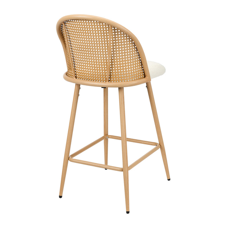 Oikiture 2x Bar Stools Rattan Dining Chair Natural Boucle White