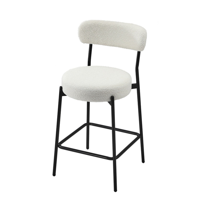 Oikiture 2x Bar Stools Kitchen Dining Stool Boucle Fabric White