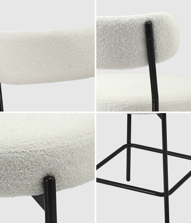 Oikiture 2x Bar Stools Kitchen Dining Stool Boucle Fabric White