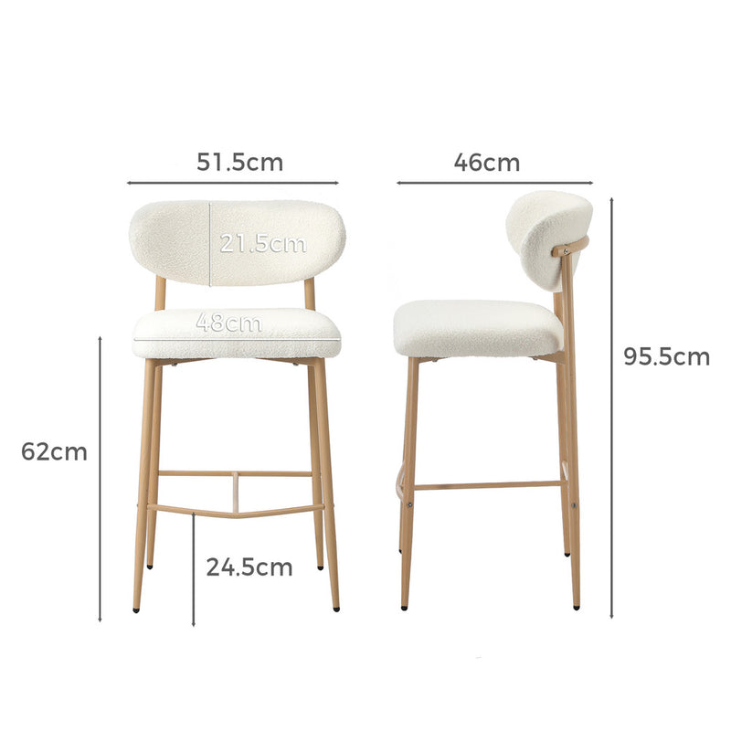 Oikiture 2x Bar Stools Boucle Fabric Natural White