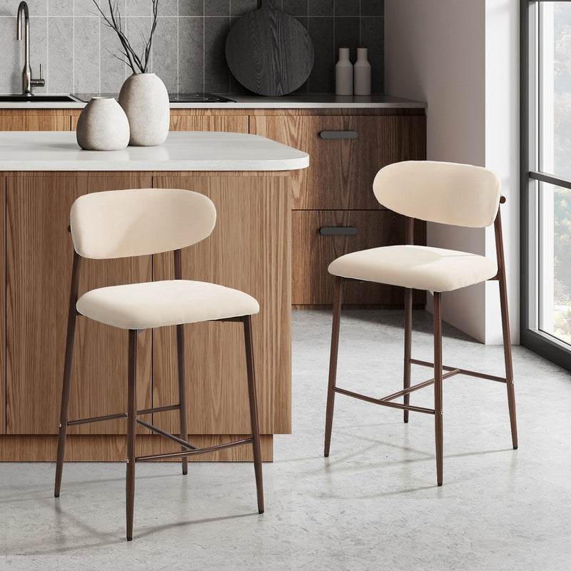Oikiture 2x Bar Stools Kitchen Stool Boucle Walnut