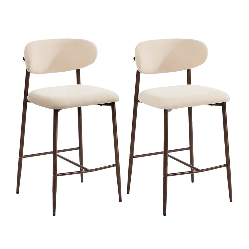 Oikiture 2x Bar Stools Kitchen Stool Boucle Walnut
