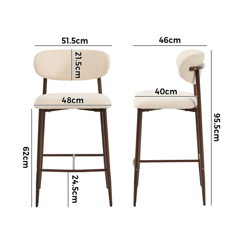 Oikiture 2x Bar Stools Kitchen Stool Boucle Walnut