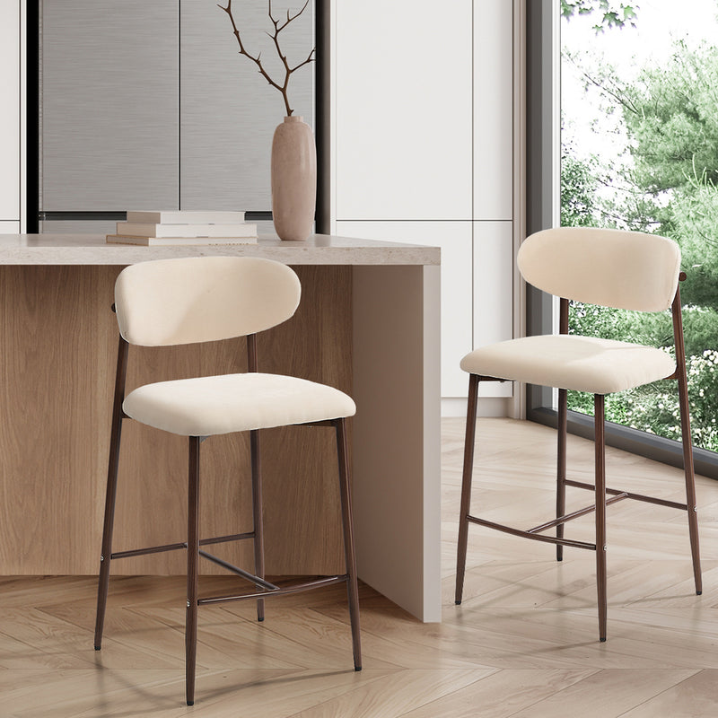 Oikiture 2x Bar Stools Kitchen Stool Boucle Walnut