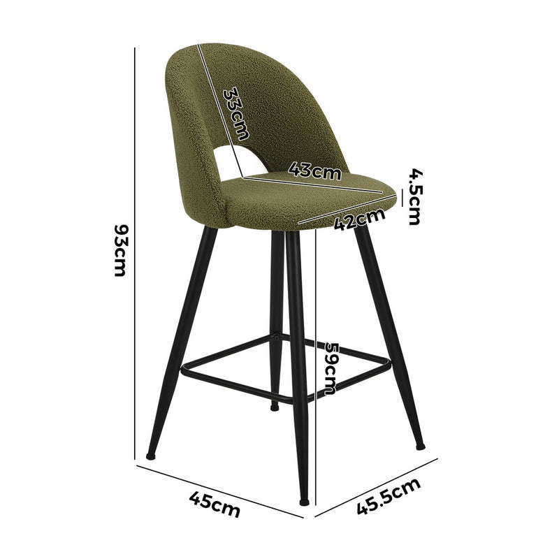 Oikiture 2x Bar Stools Kitchen Counter Stool Boucle Green HORN