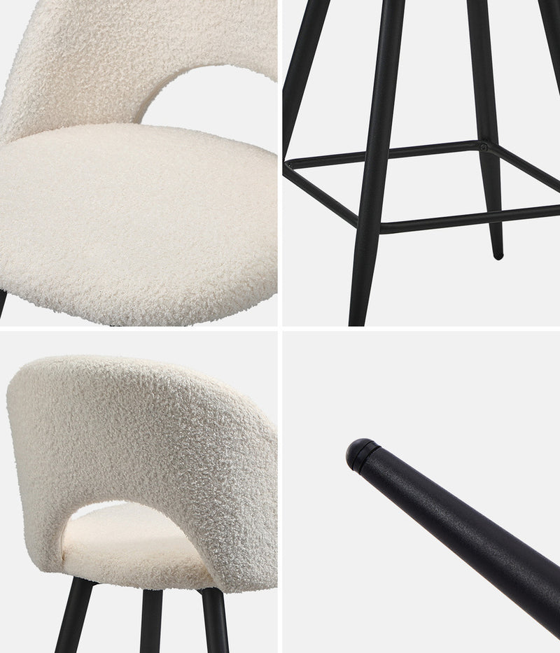 Oikiture 2x Bar Stools Kitchen Counter Stool Boucle White HORN