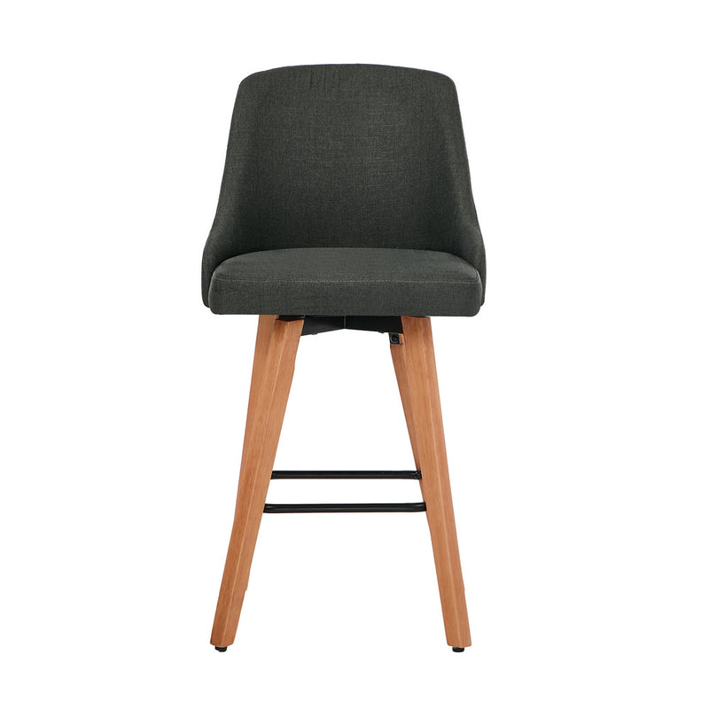 Oikiture 2x Bar Stools Kitchen Dining Chairs Wooden Stool Linen Grey