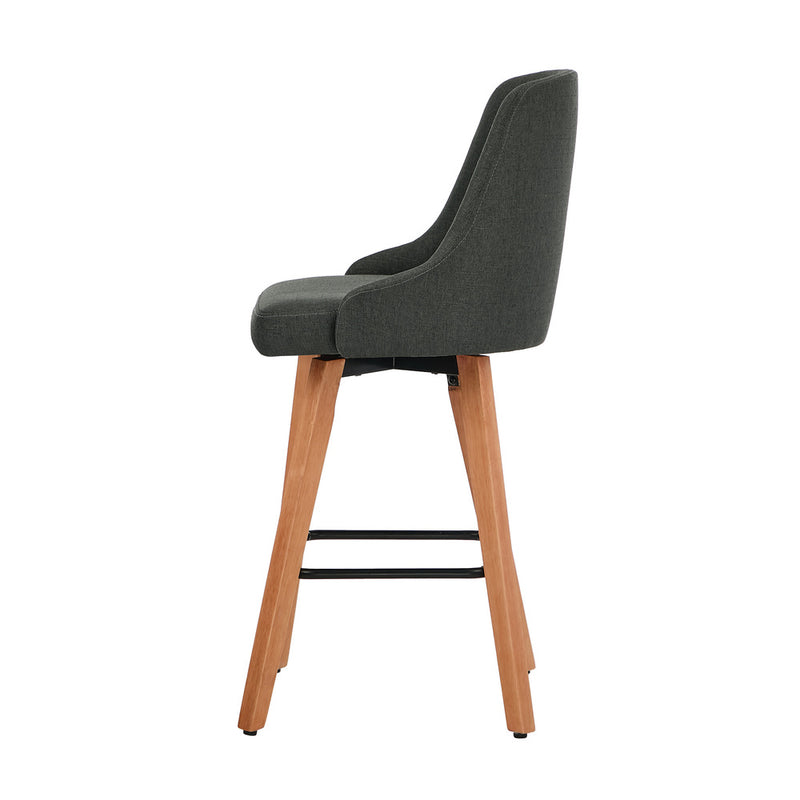 Oikiture 2x Bar Stools Kitchen Dining Chairs Wooden Stool Linen Grey