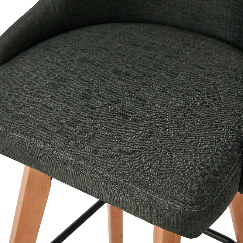 Oikiture 2x Bar Stools Kitchen Dining Chairs Wooden Stool Linen Grey