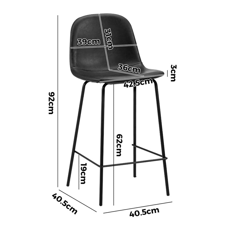 Oikiture 4x Bar Stools Kitchen Dining Chair PU Leather Black