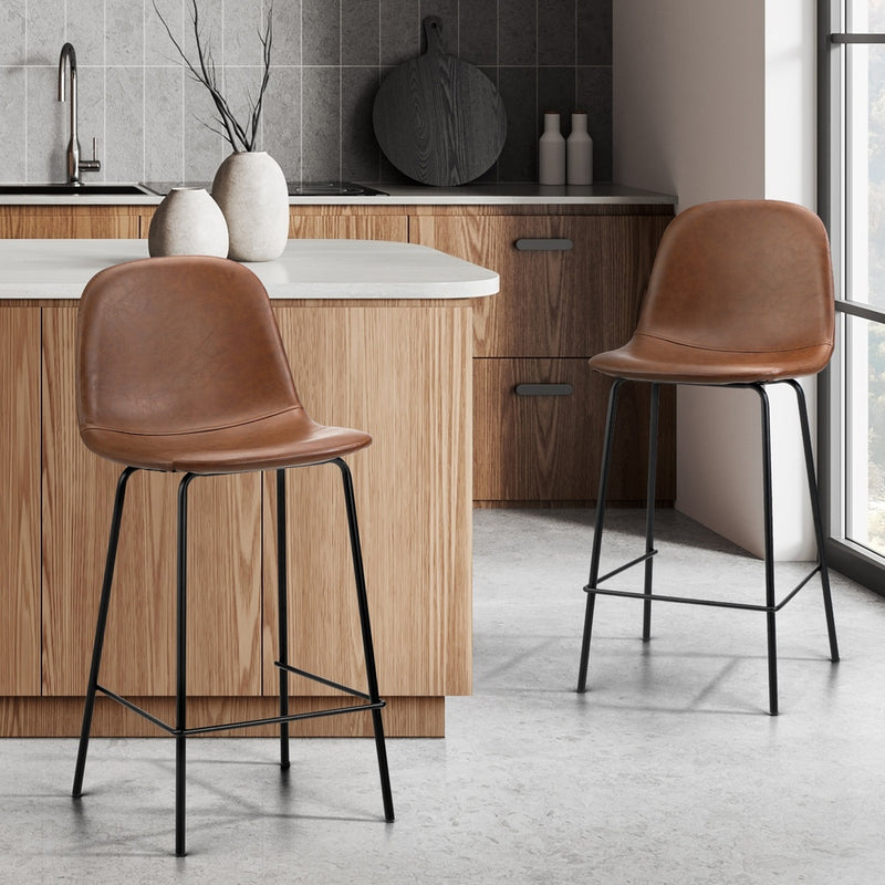 Oikiture 2x Bar Stools Kitchen Dining Chair PU Leather Brown