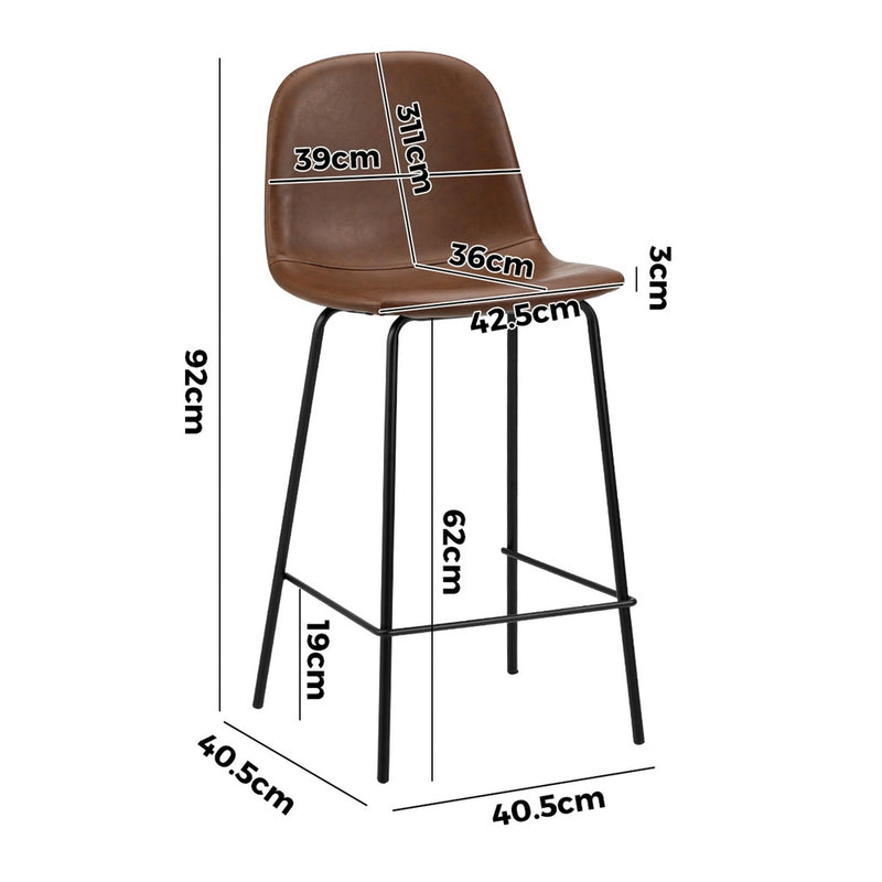 Oikiture 2x Bar Stools Kitchen Dining Chair PU Leather Brown