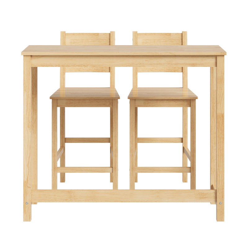 Oikiture 3PCS Bar Table Set Cafe Tables and 2 Stools Natural