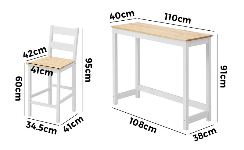 Oikiture 3PCS Bar Set Cafe Table&2 Stools