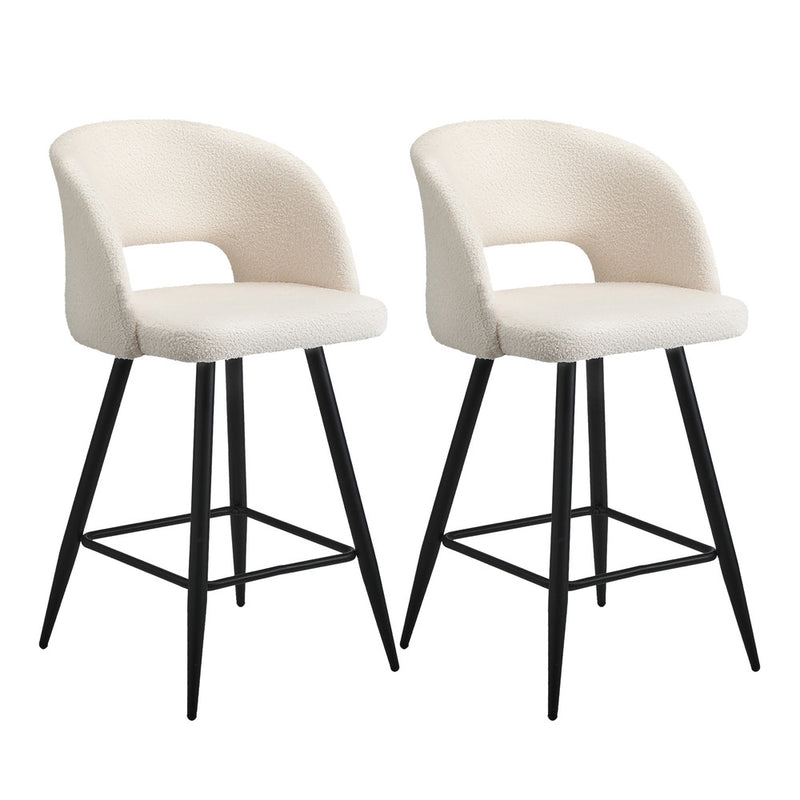 Oikiture 2x Bar Stools Kitchen Dining Chair Boucle White SURA