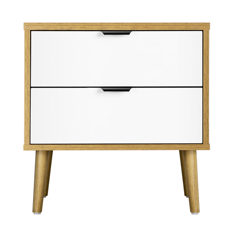Oikiture Bedside Tables 2 Drawers Side Table Nightstand Storage Cabinet Wood and White