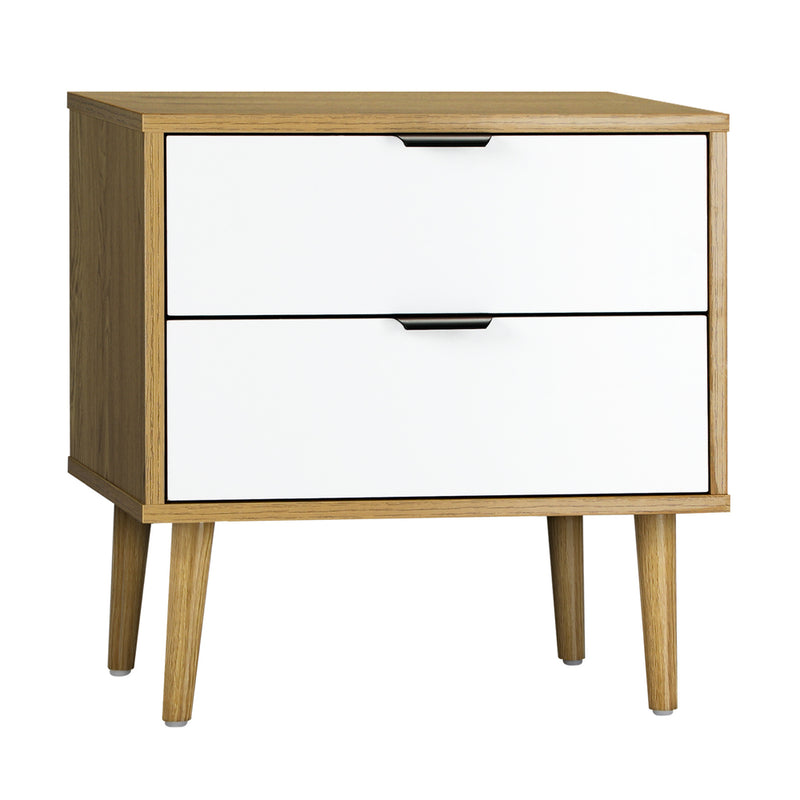 Oikiture Bedside Tables 2 Drawers Side Table Nightstand Storage Cabinet Wood and White