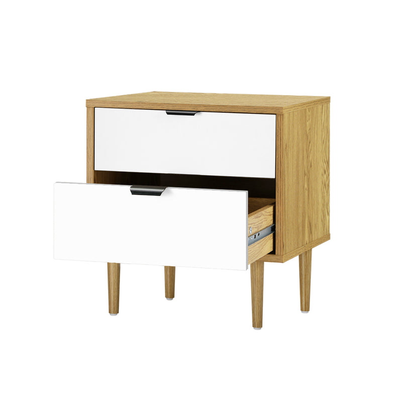 Oikiture Bedside Tables 2 Drawers Side Table Nightstand Storage Cabinet Wood and White