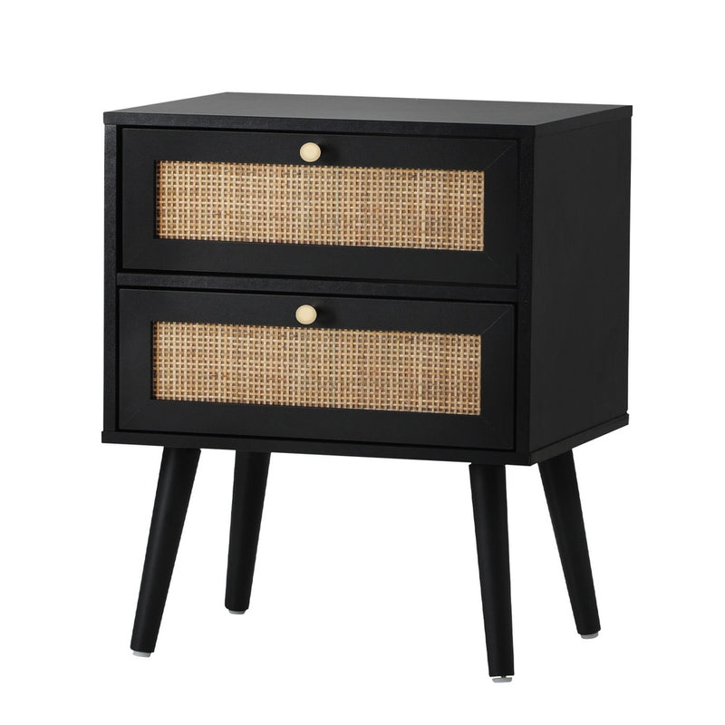 Oikiture Bedside Table 2 Drawers Storage Cabinet Rattan