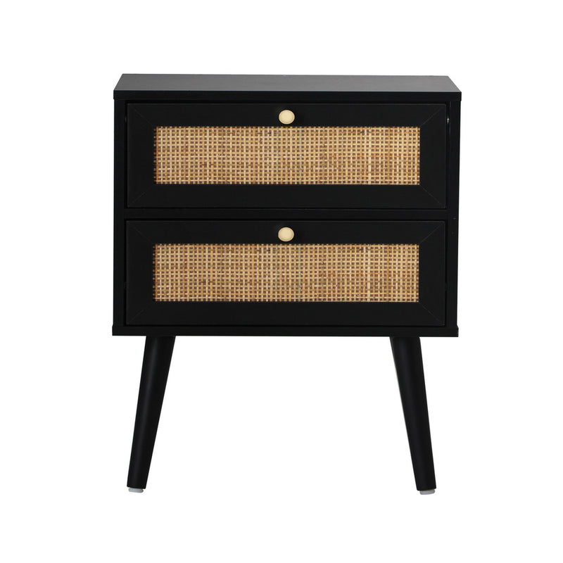 Oikiture Bedside Table 2 Drawers Storage Cabinet Rattan