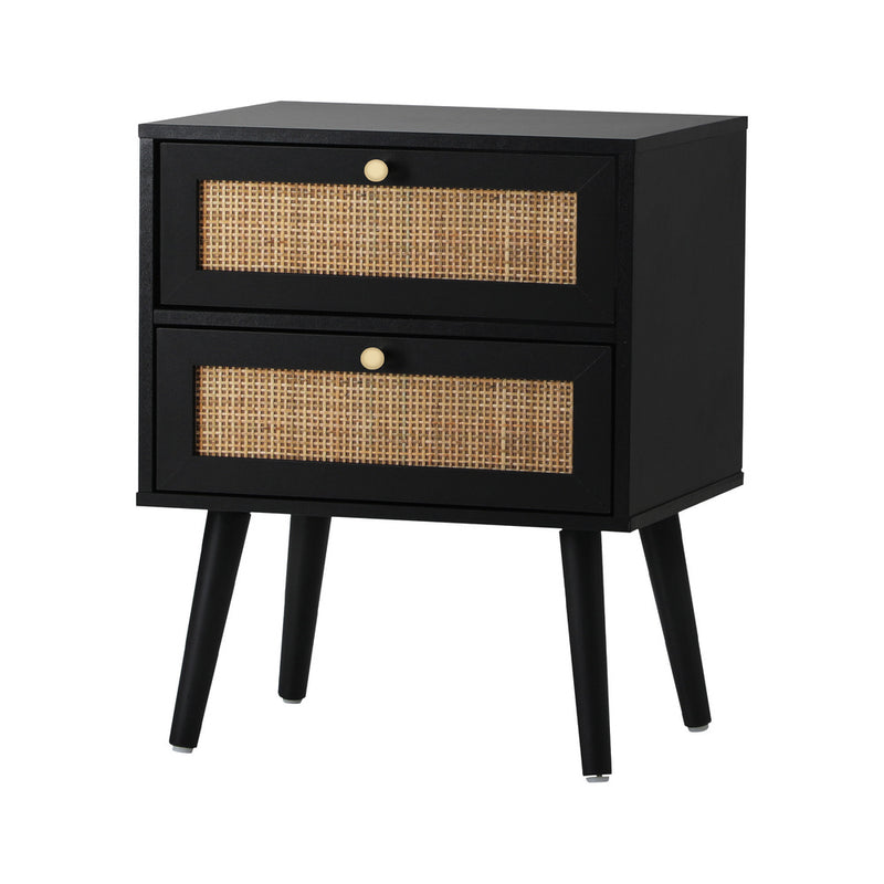 Oikiture Bedside Table 2 Drawers Storage Cabinet Rattan