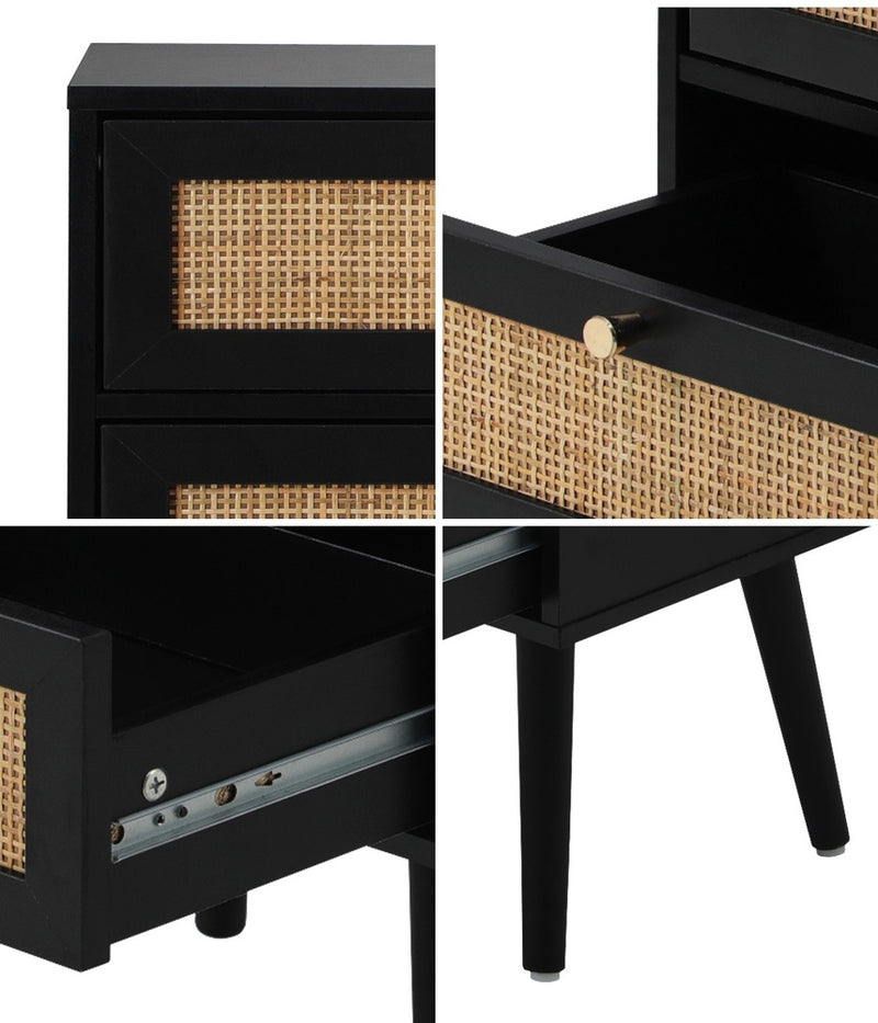 Oikiture Bedside Table 2 Drawers Storage Cabinet Rattan