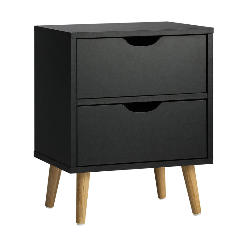 Oikiture Bedside Tables 2 Drawers Air Gap Handle Black