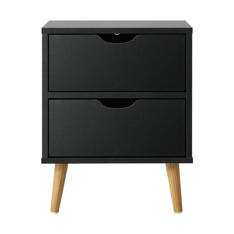 Oikiture Bedside Tables 2 Drawers Air Gap Handle Black