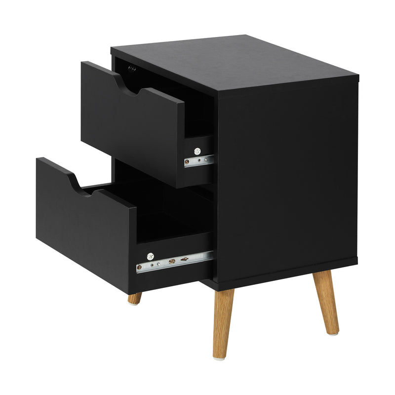 Oikiture Bedside Tables 2 Drawers Air Gap Handle Black
