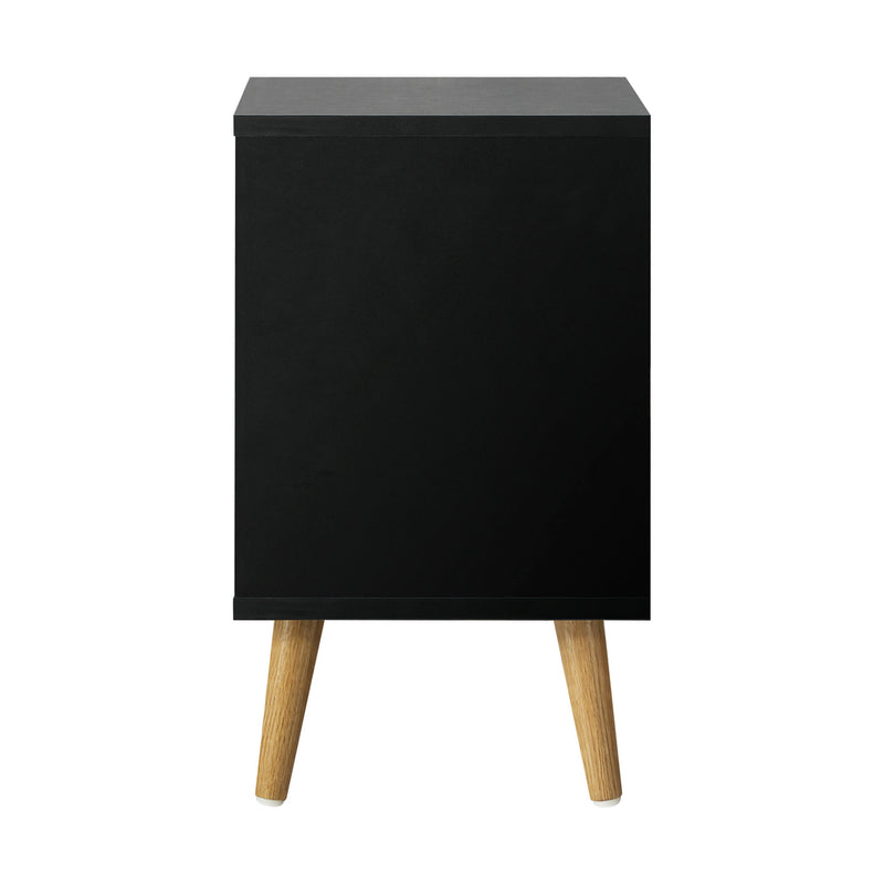 Oikiture Bedside Tables 2 Drawers Air Gap Handle Black