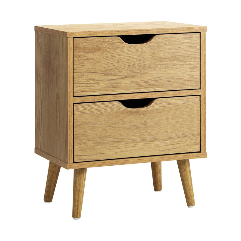 Oikiture Bedside Tables 2 Drawers Air Gap Handle Wooden