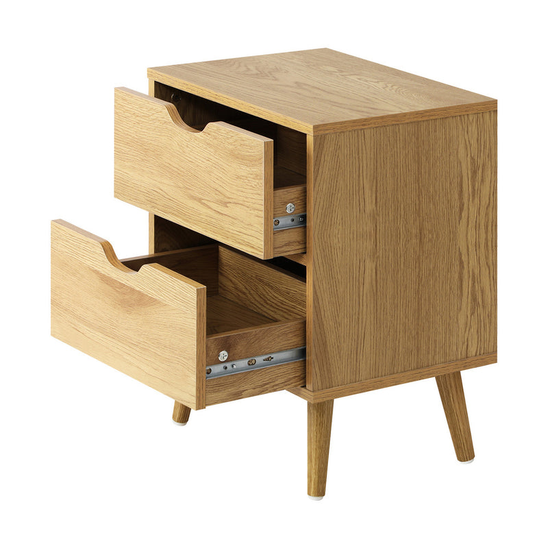 Oikiture Bedside Tables 2 Drawers Air Gap Handle Wooden