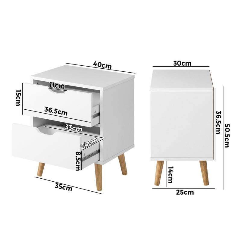 Oikiture Bedside Tables Set of 2 White
