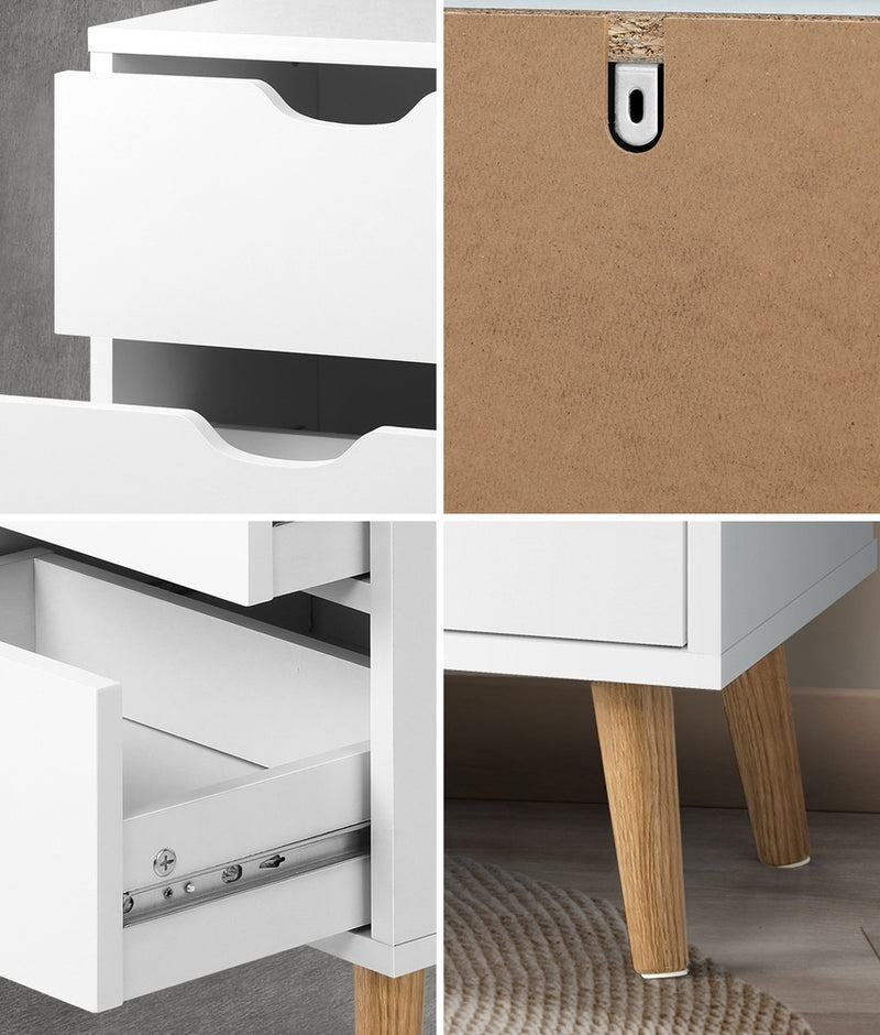 Oikiture Bedside Tables Set of 2 White