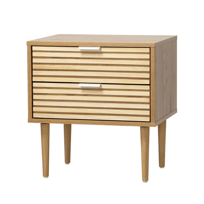 Oikiture Bedside Table 2 Drawers Side Table Metal Handle Natural