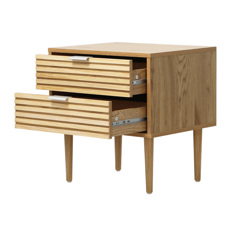 Oikiture Bedside Table 2 Drawers Side Table Metal Handle Natural