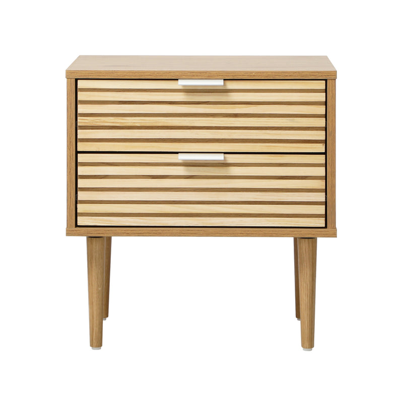 Oikiture 2pc Bedside Table 2 Drawers Side Table Metal Handle Natural