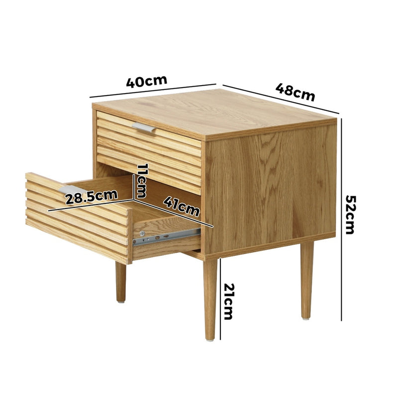 Oikiture 2pc Bedside Table 2 Drawers Side Table Metal Handle Natural