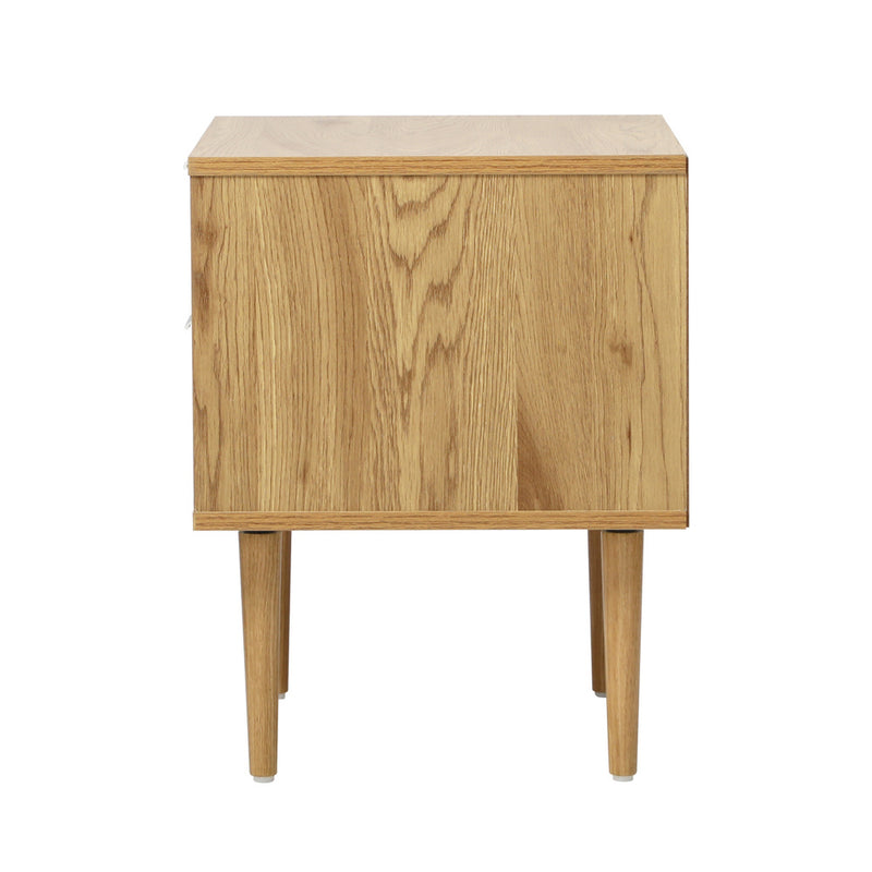 Oikiture 2pc Bedside Table 2 Drawers Side Table Metal Handle Natural