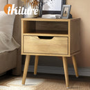 Oikiture Bedside Table Handle-Free Open Shelf Wood