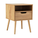 Oikiture Bedside Table Handle-Free Open Shelf Wood