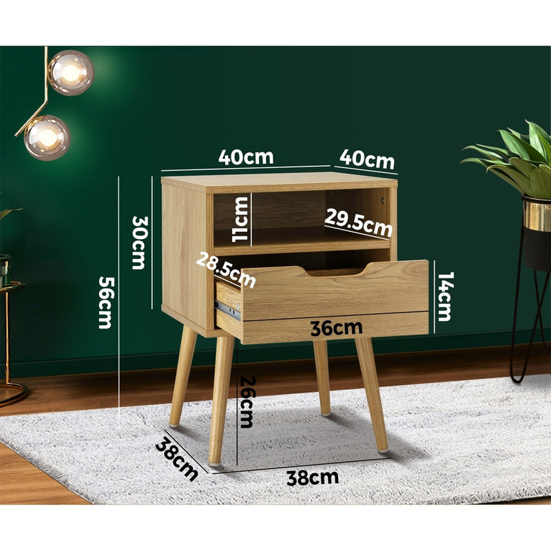 Oikiture Bedside Table Handle-Free Open Shelf Wood