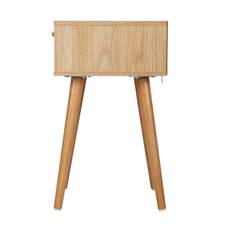 Oikiture Bedside Table Wooden Rattan Furniture