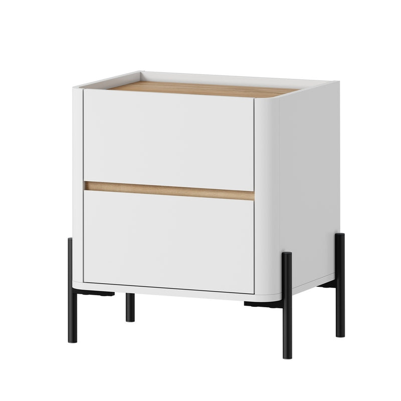 Oikiture Bedside Table 2 Drawer Nightstand Handle-Free White