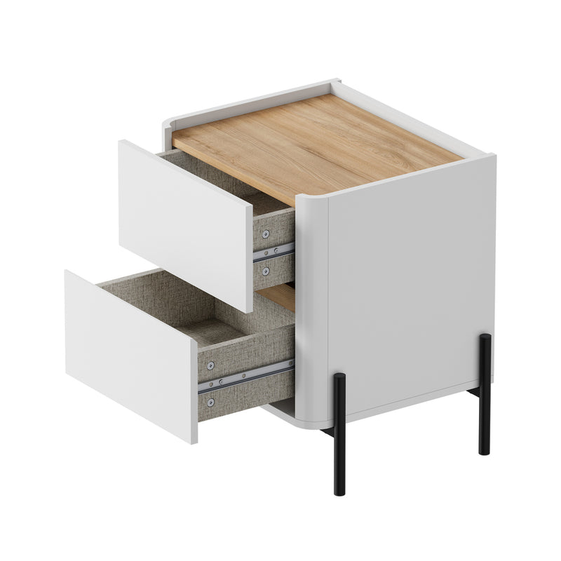 Oikiture Bedside Table 2 Drawer Nightstand Handle-Free White