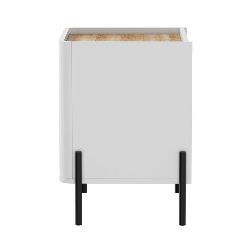 Oikiture Bedside Table 2 Drawer Nightstand Handle-Free White