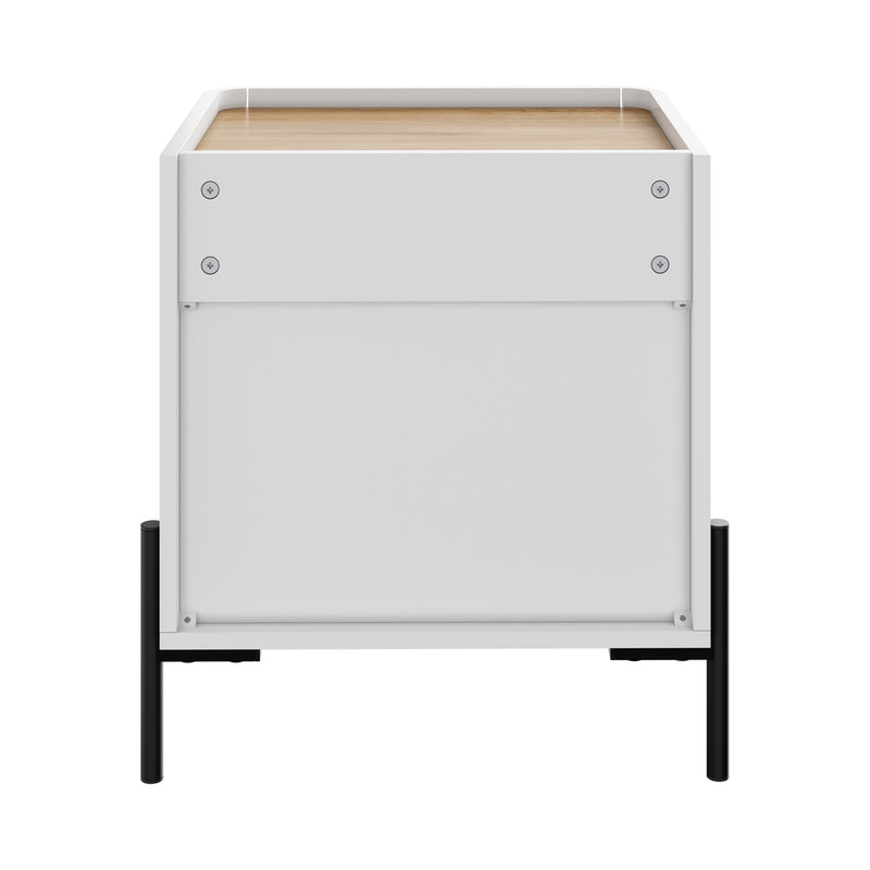 Oikiture Bedside Table 2 Drawer Nightstand Handle-Free White