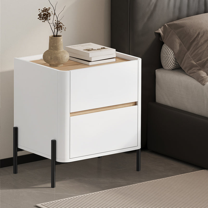Oikiture Bedside Table 2 Drawer Nightstand Handle-Free White